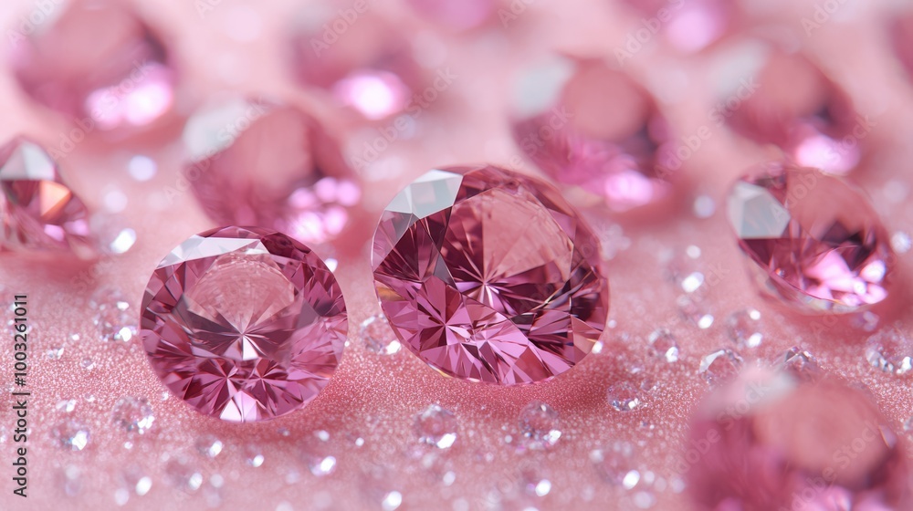 A collection of pink diamonds on a pink backdrop featuring numerous pink diamonds A collection of pink diamonds on a pink backdrop featuring numerous pink diamonds