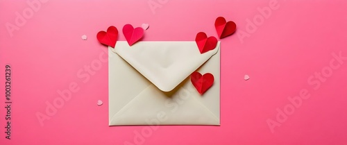 love letter envelope with paper craft hearts. ai generated