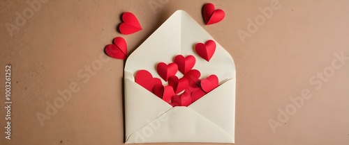 love letter envelope with paper craft hearts. ai generated