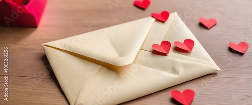 love letter envelope with paper craft hearts. ai generated