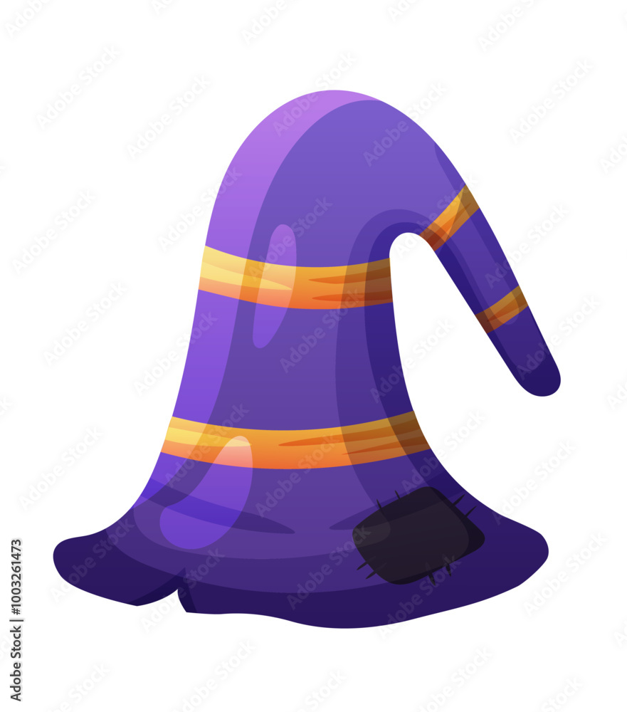 Witch Halloween holiday hat in puple color with yellow stripes Witch Halloween holiday hat in puple color with yellow stripes