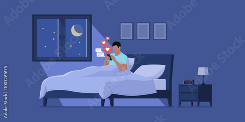 Man checking his smartphone at might instead of sleeping