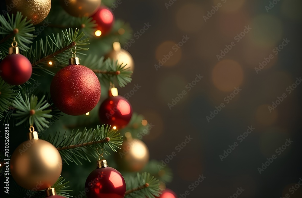 Obraz premium Christmas tree with decorations. Copy space.