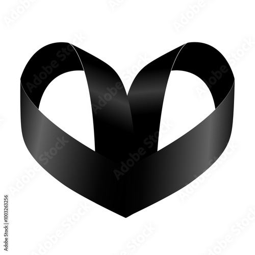 Black heart ribbon. Melanoma Cancer Awareness Month. Symbol of the fight against melanoma cancer. Vector illustration isolated on a white background.