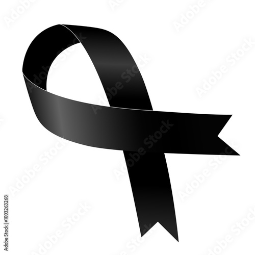 Black ribbon. Melanoma Cancer Awareness Month. Symbol of the fight against melanoma cancer. Vector illustration isolated on a white background.