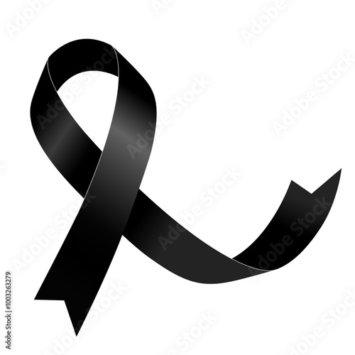 Black ribbon. Melanoma Cancer Awareness Month. Symbol of the fight against melanoma cancer. Vector illustration isolated on a white background.