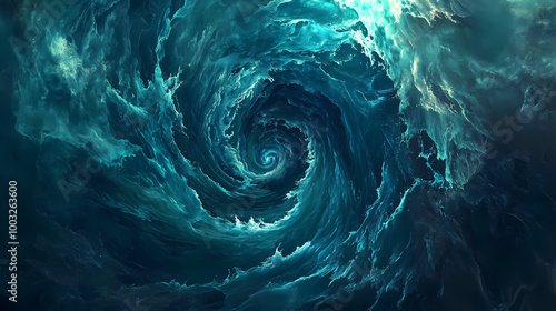 Mystical underwater vortex - enchanting swirling oceanic scene. Ocean Depths. Illustration photo