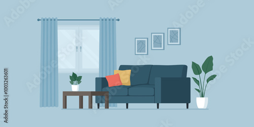 Contemporary living room interior with plants