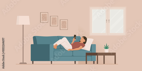 Relaxed woman lying on the couch and chatting