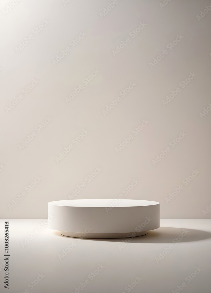 White round stand for displaying products - against a wall background White round stand for displaying products - against a wall background