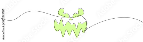 A minimalist green line art of a spooky face with sharp, jagged teeth. Perfect for Halloween designs, eerie decorations, and modern abstract art projects.