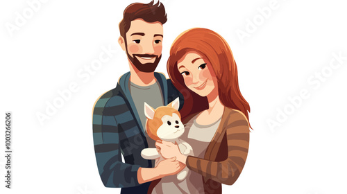 Happy couple with baby in cute cartoon style vector illustration isolated on white background