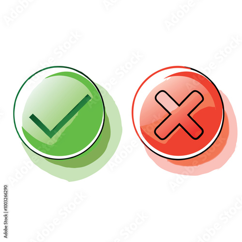 tick and cross buttons