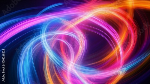 Neon light trails abstract geometric shapes forming vivid colors energetic flow dynamic. AI generated