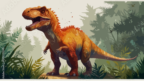 illustration of different types cartoon vector dinosaurs on transparent background or nature.