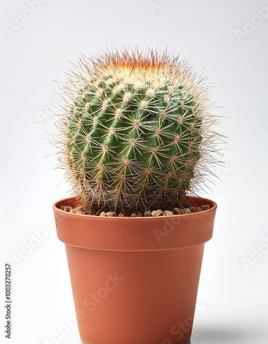 Small cactus in a pot, on a white background