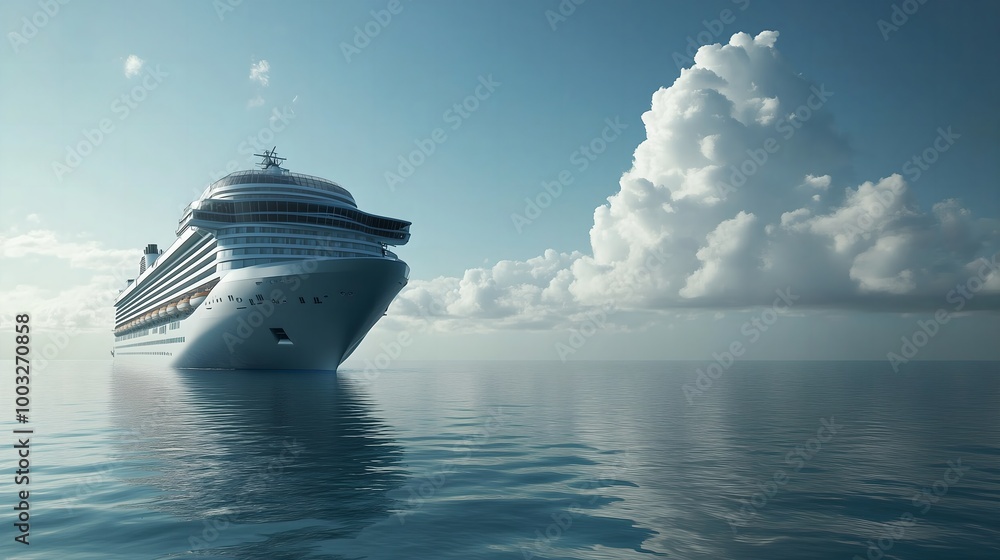 Naklejka premium Cruise Ship Cruise Liners beautiful white cruise ship above luxury cruise in the ocean concept exclusive tourism travel on holiday take a vacation time on summer