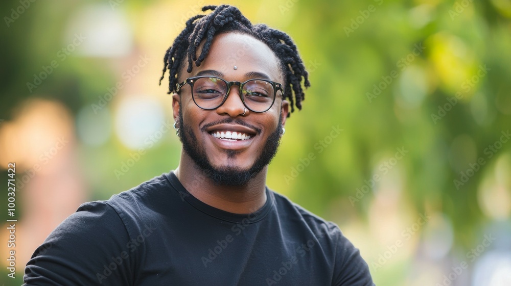 A man with glasses and a beard is smiling and looking at the camera A man with glasses and a beard is smiling and looking at the camera