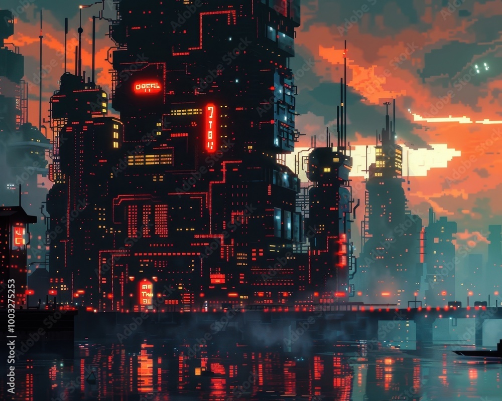 Fototapeta premium Futuristic Metropolis Visionary Urban Landscape in Neon Glow