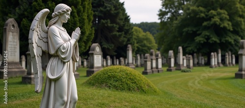 Statue of an Angel Praying at Cemetery photo