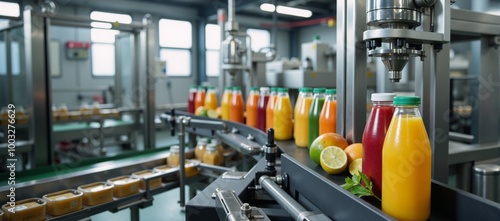 Industrial Juice Bottling Plant Production Line Scene Modern