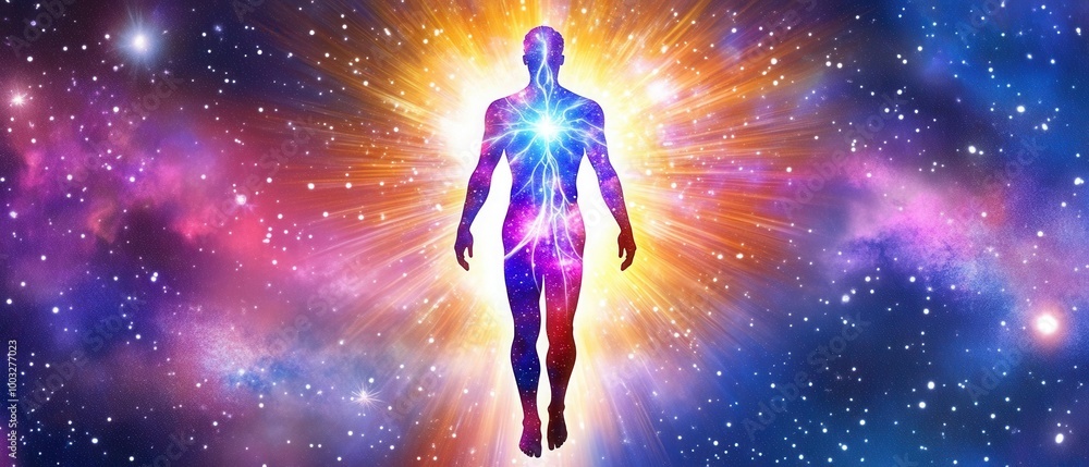 Mystical Awakening Surreal Ethereal Human Figure Emerging from Swirling Mist and Cosmic Energy Mystical Awakening Surreal Ethereal Human Figure Emerging from Swirling Mist and Cosmic Energy