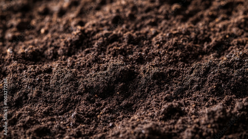 Nutrient Dense Topsoil Texture in Macro Perspective with Vibrant Organic Matter Nutrient Dense Topsoil Texture in Macro Perspective with Vibrant Organic Matter