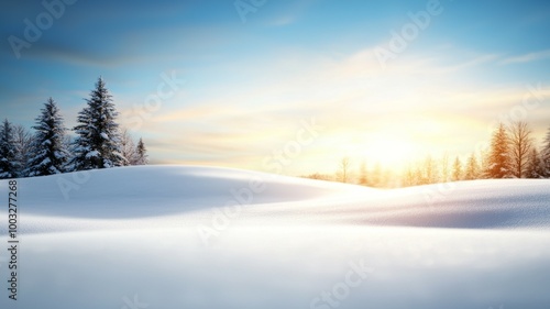 A snowy hillside with trees in the background