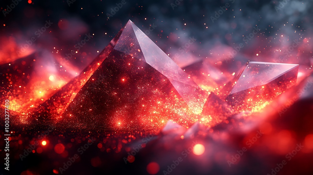 Abstract 3D rendering of glowing red pyramids with fire and smoke Abstract 3D rendering of glowing red pyramids with fire and smoke