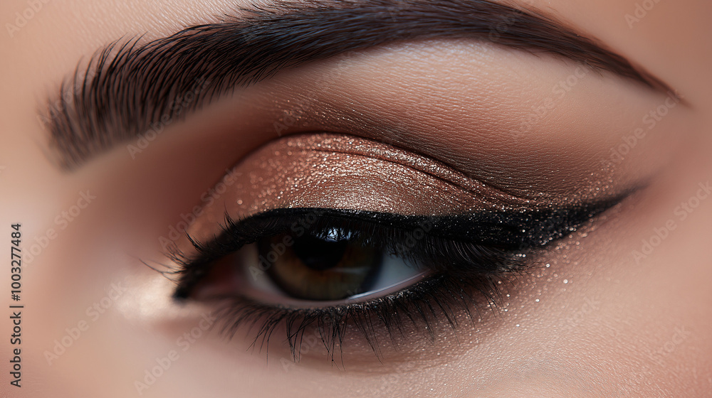 Obraz premium Beautiful young woman , makeup , clean skin. Makeup artist , eyelashes with mascara in a beauty salon . Eyelash extension , beautiful eyebrows