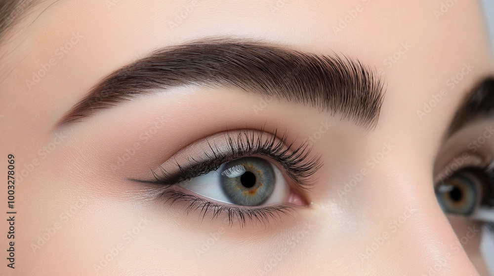 Beautiful young woman , makeup , clean skin. Makeup artist , eyelashes with mascara in a beauty salon . Eyelash extension , beautiful eyebrows Beautiful young woman , makeup , clean skin. Makeup artist , eyelashes with mascara in a beauty salon . Eyelash extension , beautiful eyebrows