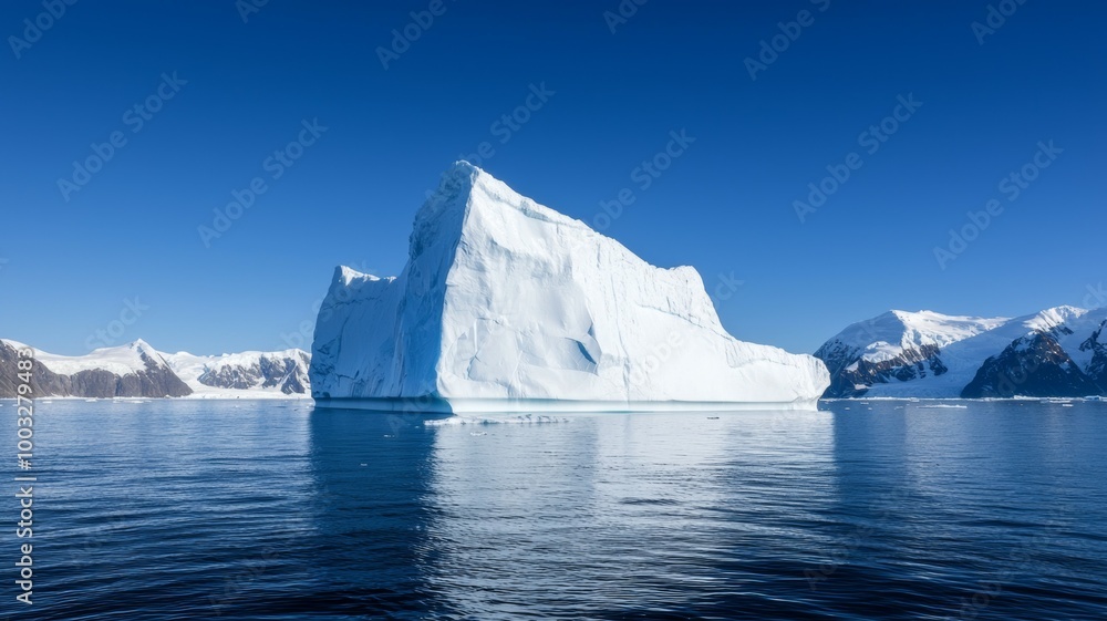 A large ice block floating in the ocean A large ice block floating in the ocean