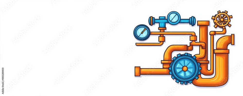 Fototapeta premium Copper flat design, top view, steampunk theme, cartoon drawing, Triadic Color Scheme