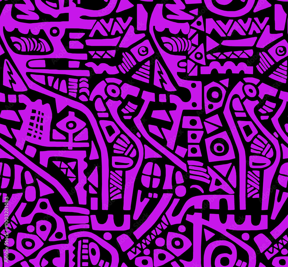 A hand-drawn drawing in the Mexican style.Seamless pattern. A hand-drawn drawing in the Mexican style.Seamless pattern.