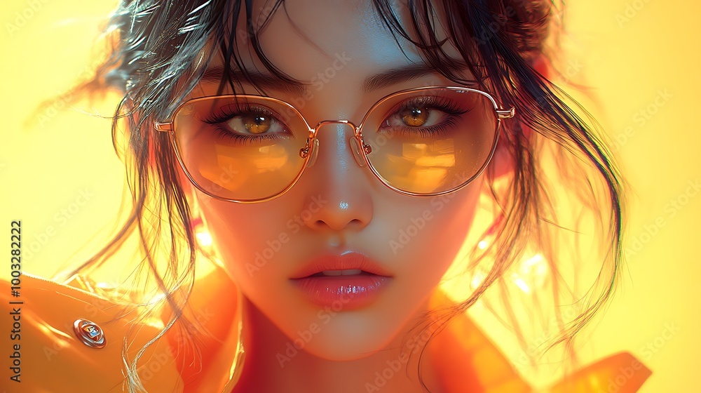 Fototapeta premium Woman with Yellow Glasses, Digital Art Portrait