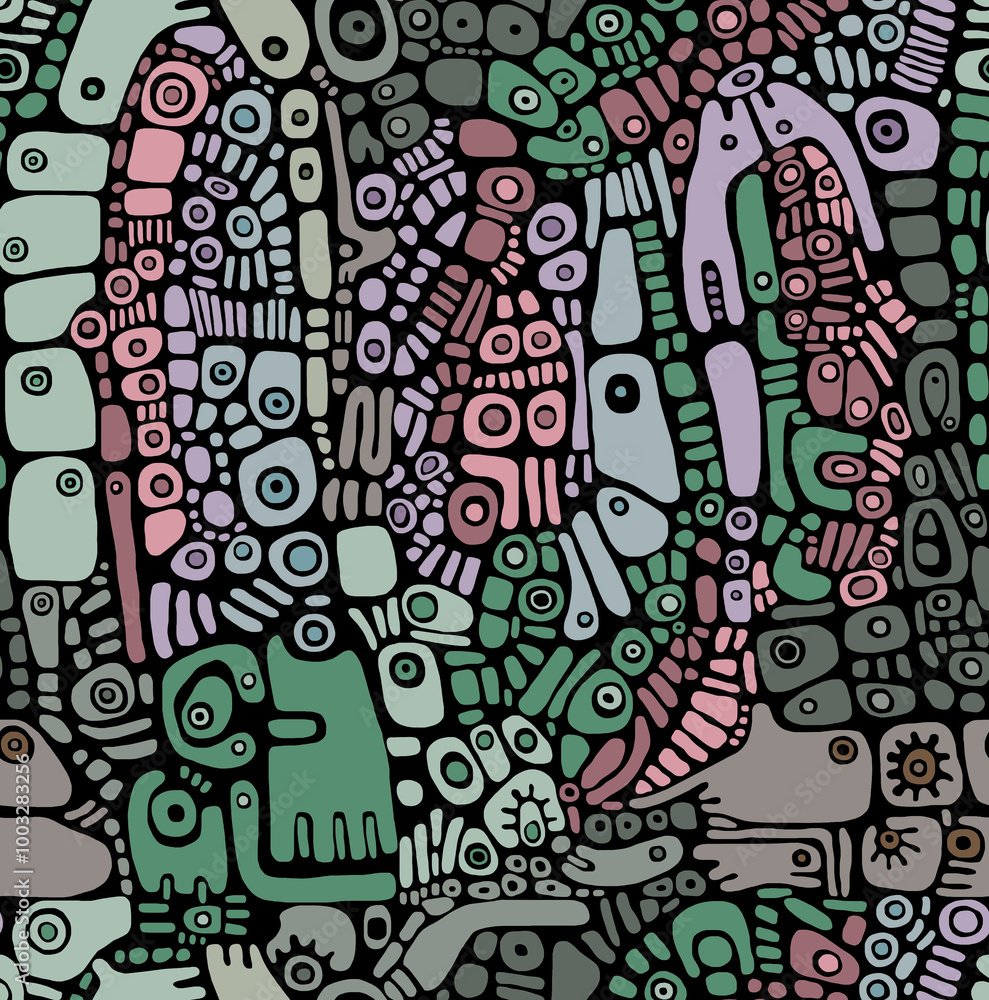 A hand-drawn mosaic pattern painted in bright colors.Seamless pattern. A hand-drawn mosaic pattern painted in bright colors.Seamless pattern.