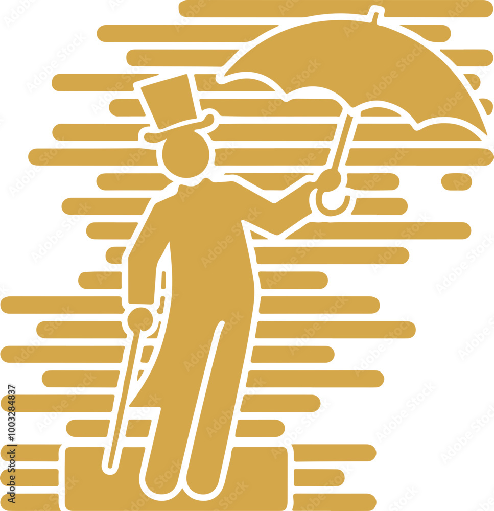 Stylized Figure with Umbrella in Golden Vector Design Stylized Figure with Umbrella in Golden Vector Design