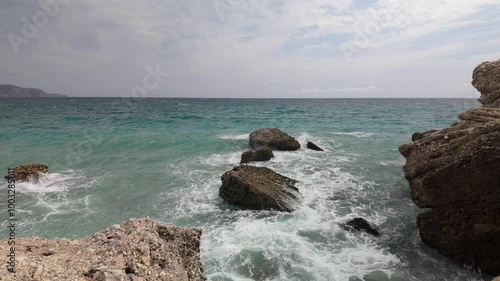 ocean sea waves breaking on the rocks