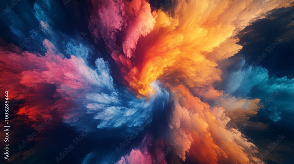 Obraz premium Cosmic explosion colors abstract shapes vortex high contrast surreal forms space. AI generated