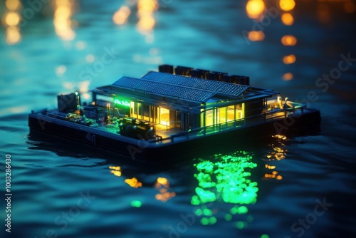 Floating solar-powered research facility, with copy space photo