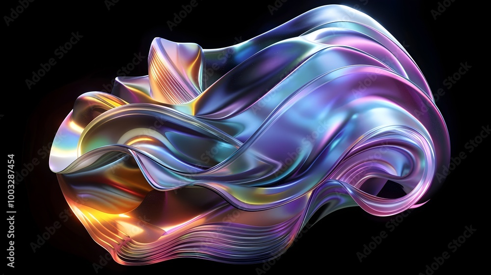 Fototapeta premium 3D Rendered Iridescent Shape with Art Deco Inspired Backdrop