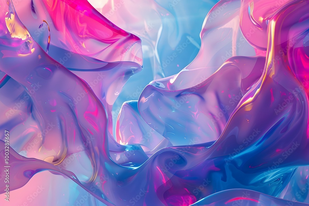 Obraz premium Iridescent 3D Fluid Forms in Mist-Shrouded Environment
