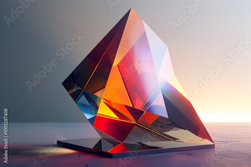 Hyper-Detailed 3D Rendered Geometric Abstract Sculpture with Cinematic Lighting photo