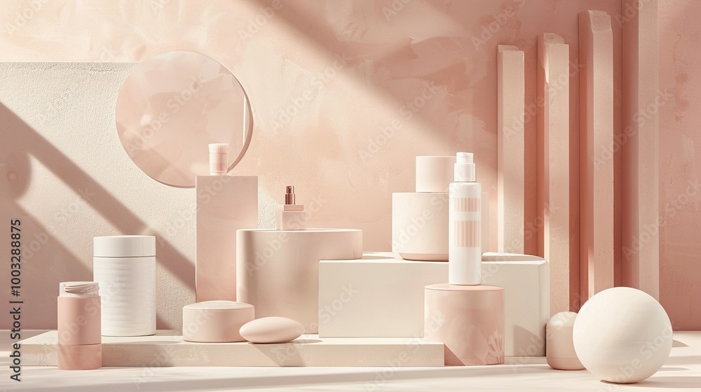 Minimalist Product Display with Geometric Shapes and Soft Lighting