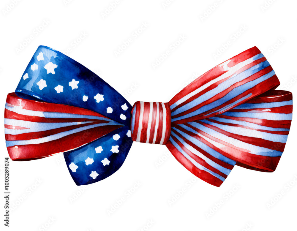 Obraz premium A red, white, and blue bow with stars on it