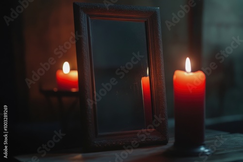 Haunted mirror reflection, with copy space photo