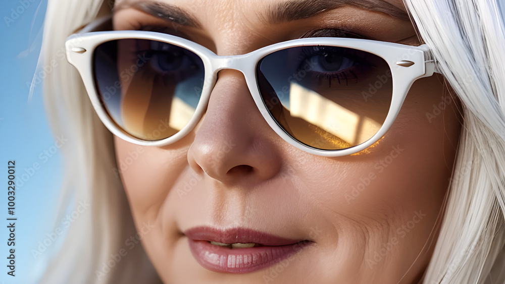 portrait of a middle age woman with sunglasses portrait of a middle age woman with sunglasses