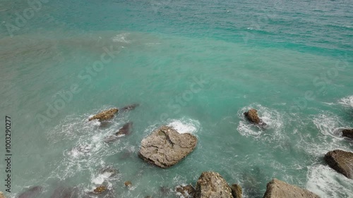 ocean sea waves breaking on the rocks