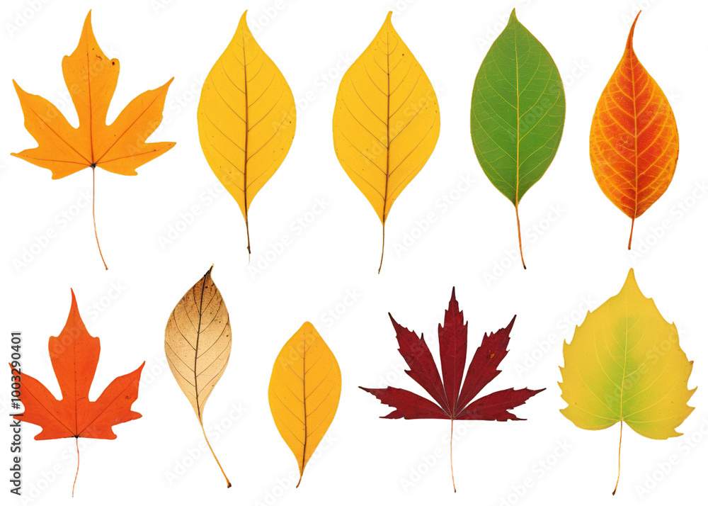 Fototapeta premium A collection of autumn leaves in various shapes and sizes