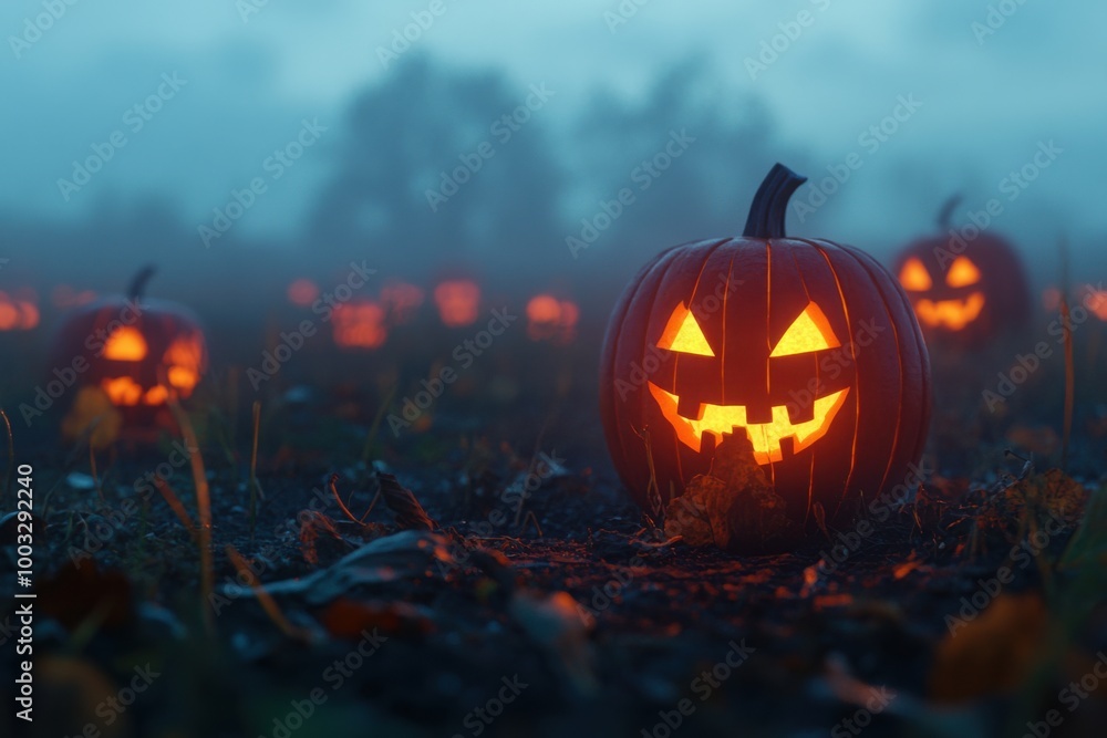 Jack-o-lanterns glowing, with copy space Jack-o-lanterns glowing, with copy space
